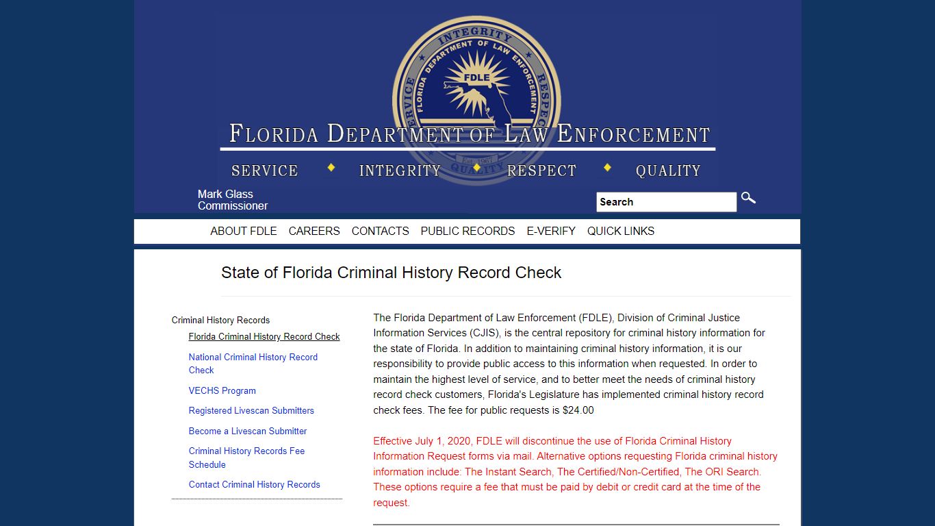 Florida Criminal History Record Check - Florida Department of Law ...